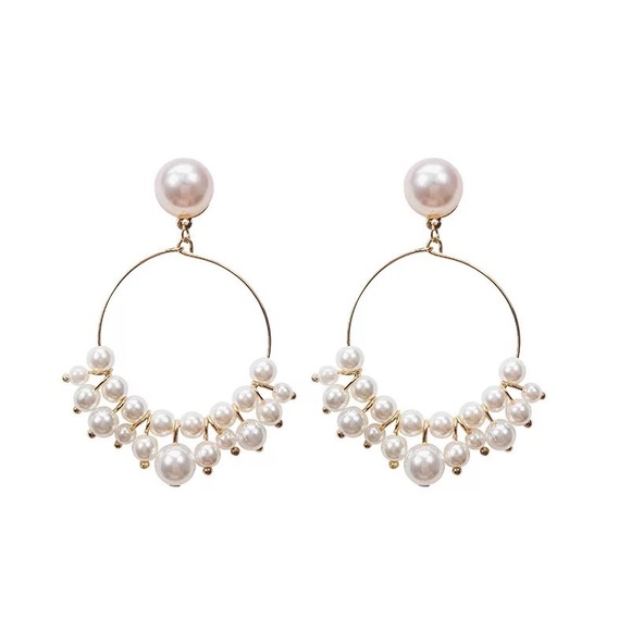2 for $28 Elegant Pearl Gold Circle Earrings - Picture 2 of 2